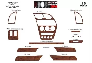 Peugeot 306 03.93-04.97 3M 3D Interior Dashboard Trim Kit Dash Trim Dekor 13-Parts