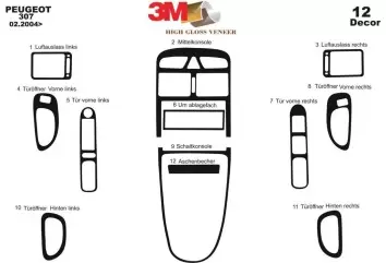 Peugeot 307 02.04-12.08 3M 3D Interior Dashboard Trim Kit Dash Trim Dekor 12-Parts