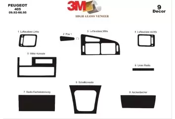 Peugeot 405 09.92-06.95 3M 3D Interior Dashboard Trim Kit Dash Trim Dekor 9-Parts