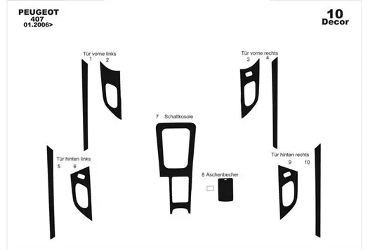 Peugeot 407 Doors 06.05-12.10 3M 3D Interior Dashboard Trim Kit Dash Trim Dekor 10-Parts