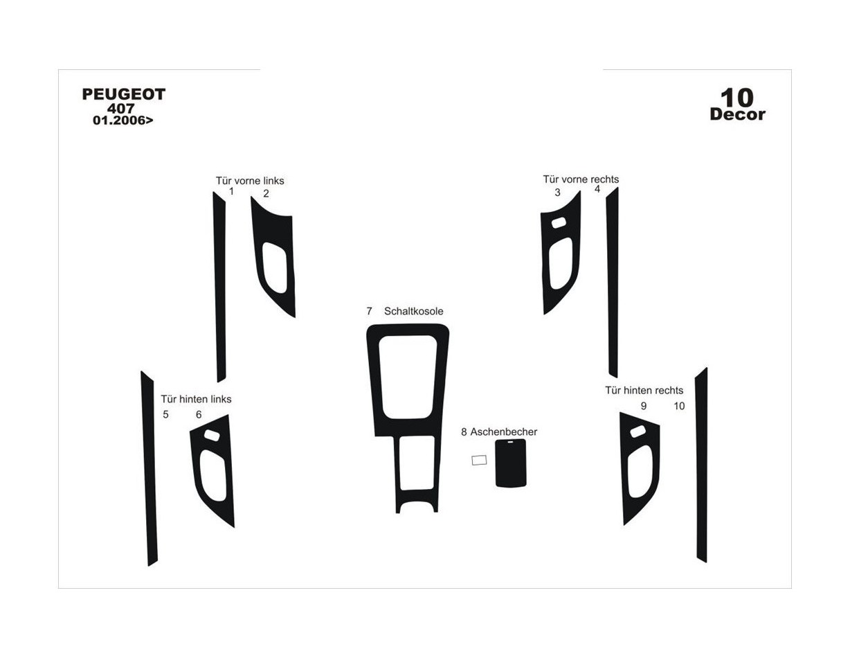 Peugeot 407 Doors 06.05-12.10 3M 3D Interior Dashboard Trim Kit Dash Trim Dekor 10-Parts