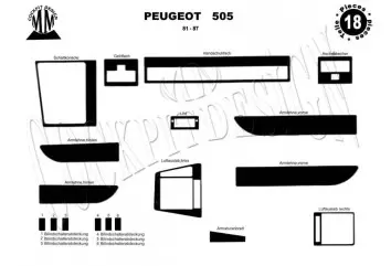 Peugeot 505 81-12.87 Mittelkonsole Armaturendekor Cockpit Dekor 18-Teilige - 2- Cockpit Dekor Innenraum