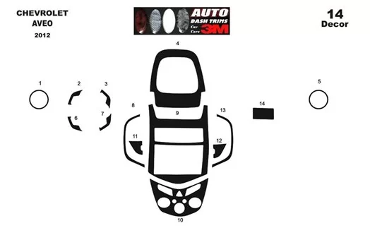 Chevrolet Aveo 2012 3M 3D Interior Dashboard Trim Kit Dash Trim Dekor 14-Parts