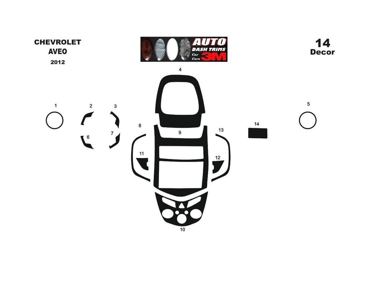 Chevrolet Aveo 2012 3M 3D Interior Dashboard Trim Kit Dash Trim Dekor 14-Parts