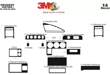 Peugeot Partner 09.96-09.02 3M 3D Interior Dashboard Trim Kit Dash Trim Dekor 14-Parts