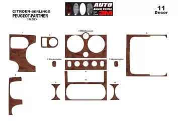 Peugeot Partner 10.02-07.08 3M 3D Interior Dashboard Trim Kit Dash Trim Dekor 11-Parts