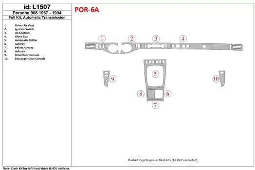 Porsche 968 1987-1994 Full Set, Automatic Gear Interior BD Dash Trim Kit