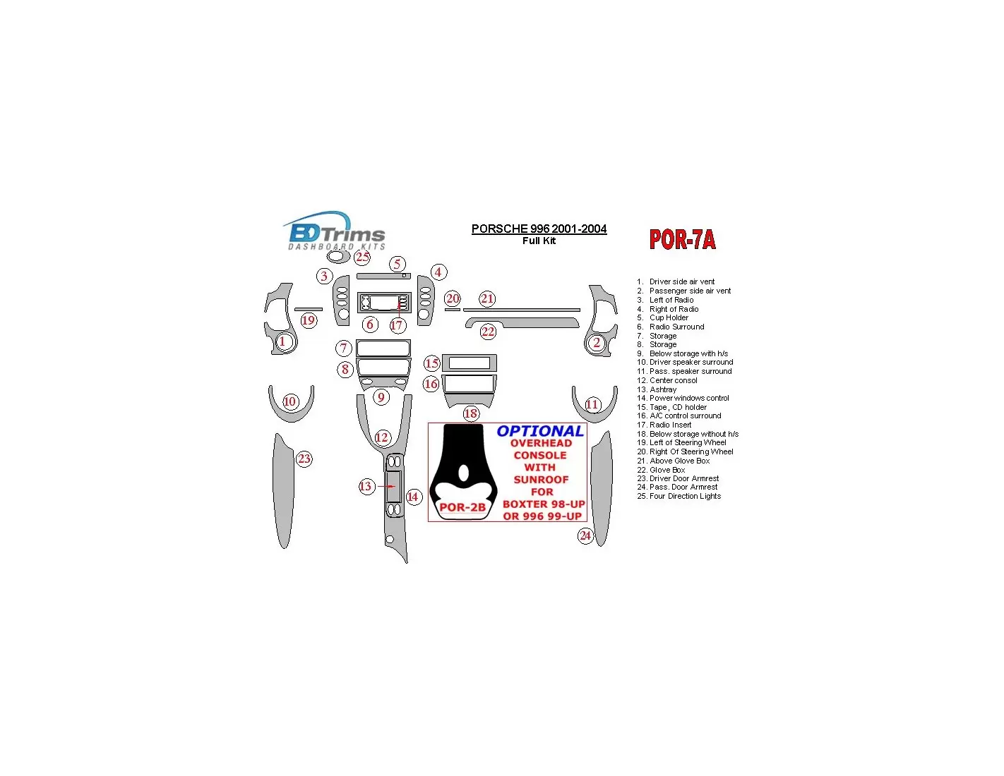 Porsche 996 2002-2004 Full Set Interior BD Dash Trim Kit