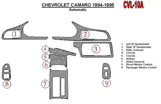 Chevrolet Camaro 1994-1996 Automatic Gearbox, 9 Parts set BD Interieur Dashboard Bekleding Volhouder