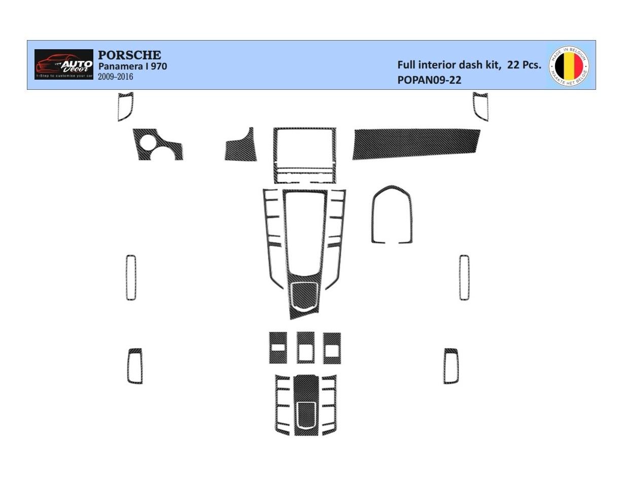 Porsche Panamera 2009-2015 3D Inleg dashboard Interieurset aansluitend en pasgemaakt op 22 -Deilg.