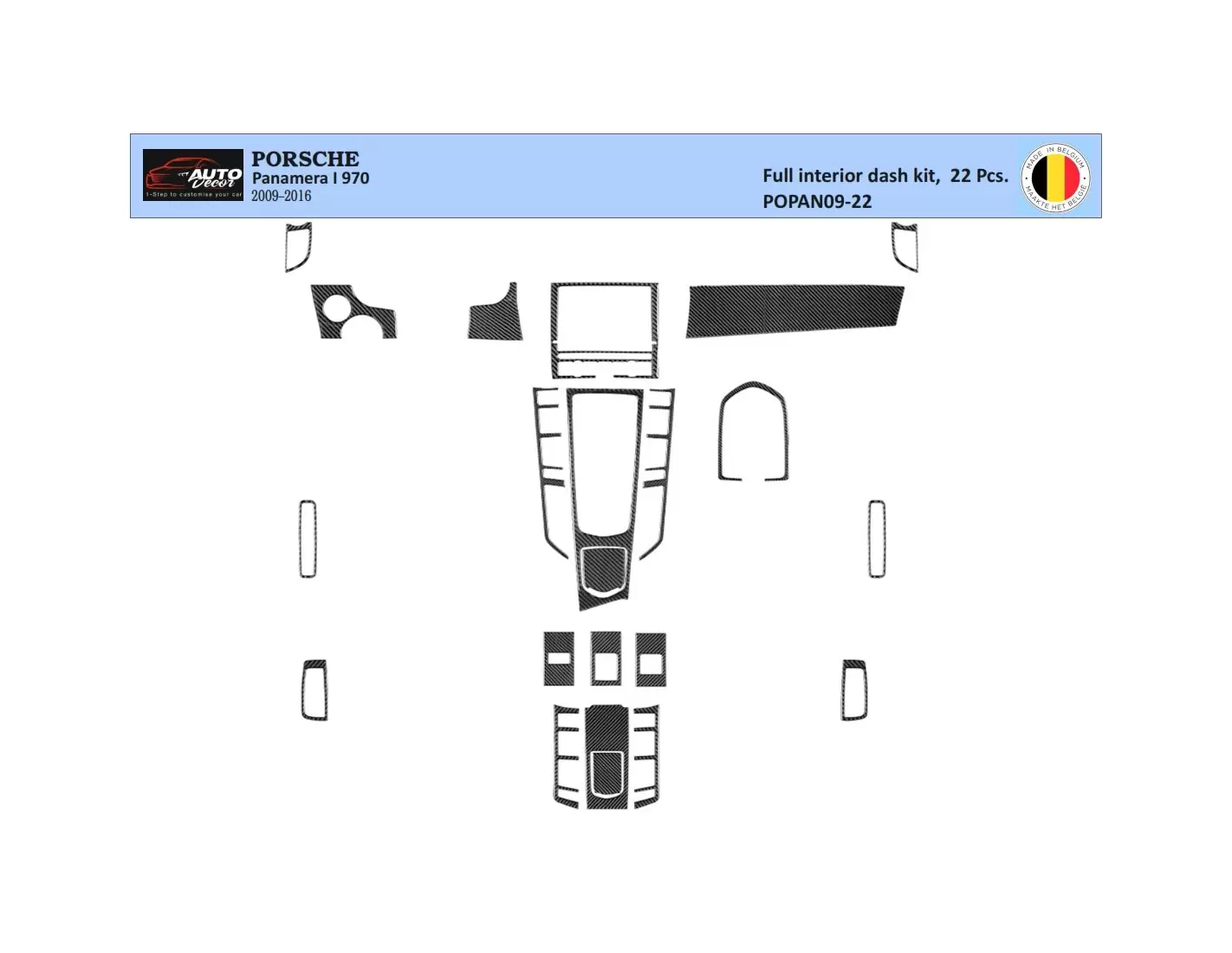 Porsche Panamera 2009-2015 3M 3D Interior Dashboard Trim Kit Dash Trim Dekor 14-Parts