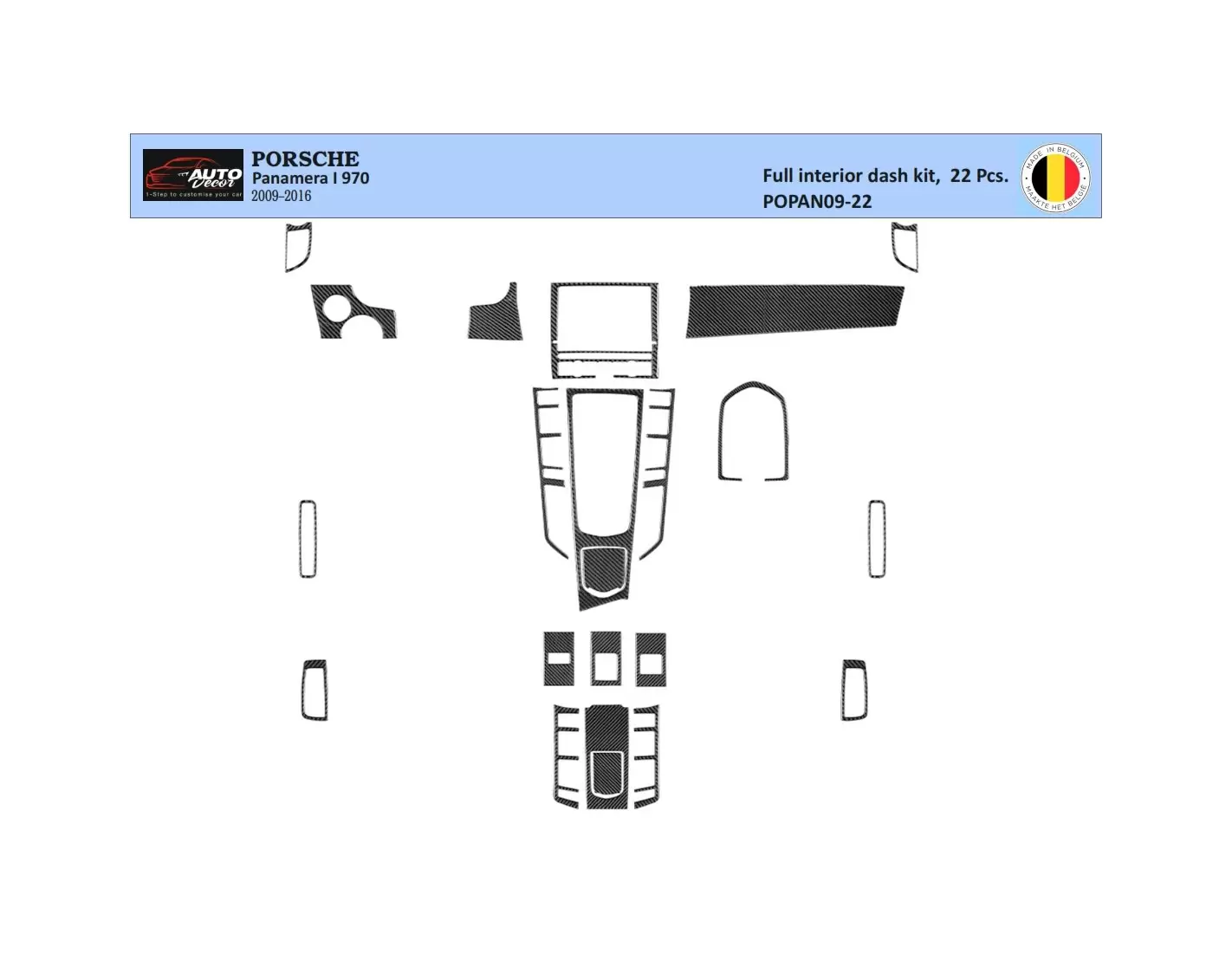 Porsche Panamera 2009-2015 Mittelkonsole Armaturendekor Cockpit Dekor 22-Teile - 1- Cockpit Dekor Innenraum