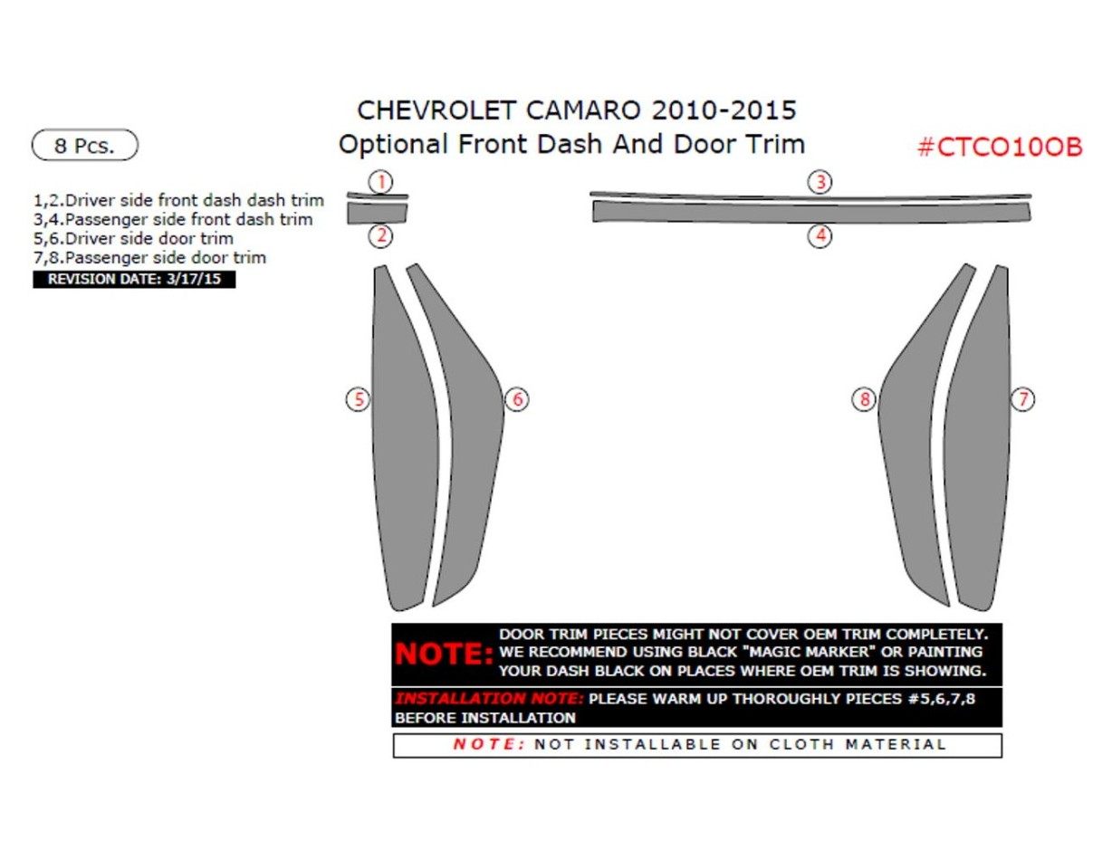 Chevrolet Camaro 2010-2015 innenausstattung armaturendekor Optional Front Dash And Door Trim, 8 Pcs. - 2- Cockpit Dekor Innenrau