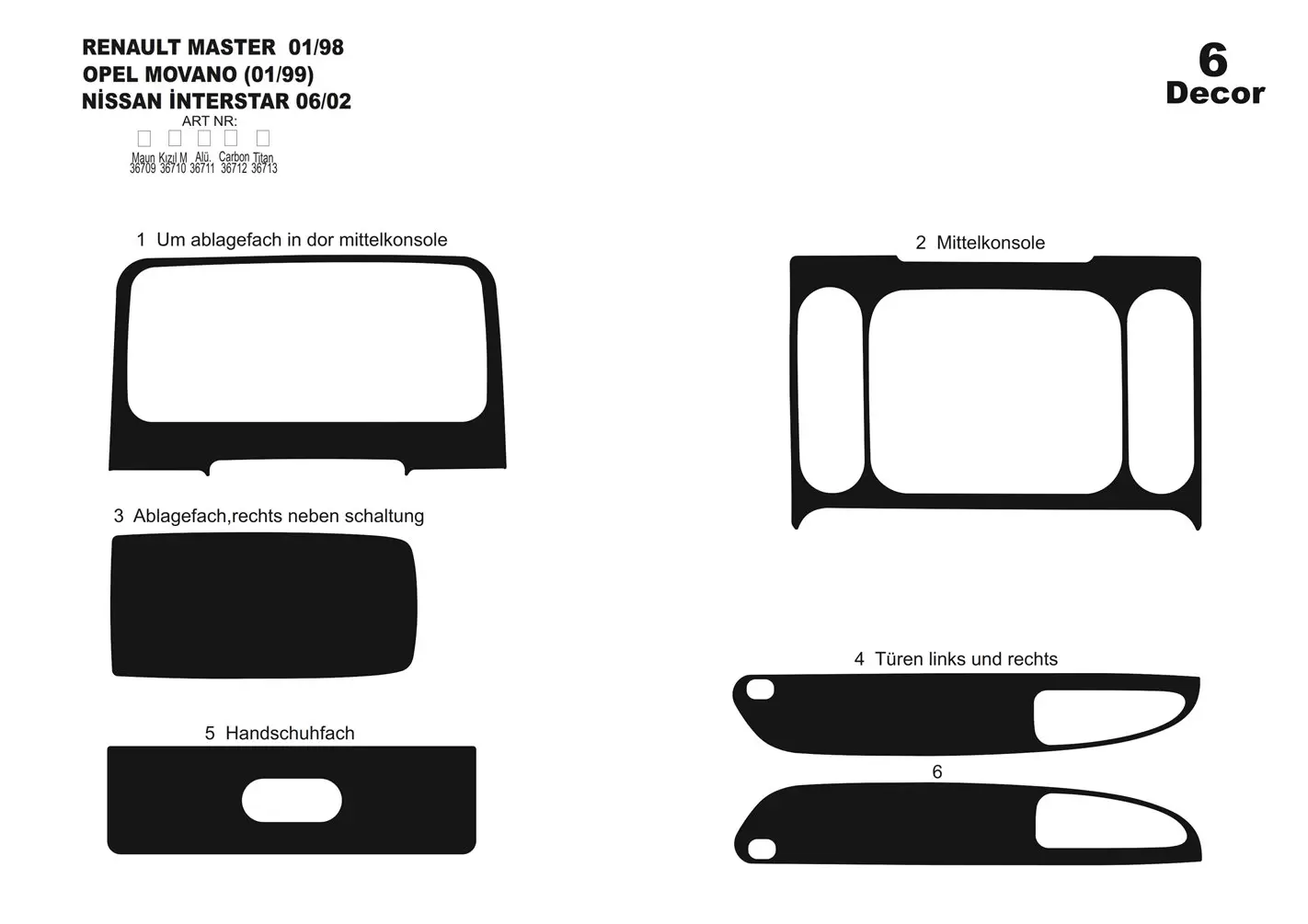 Renault Master 01.04-12.09 Habillage Décoration de Tableau de Bord 28-Pièce