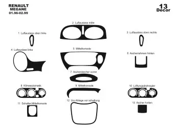 RENAULT Renault Megane 01.96-02 99 3M 3D Interior Dashboard Trim Kit Dash Trim Dekor 13-Parts €36.49