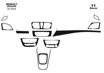 Renault Megane HB 06.2009 3M 3D Interior Dashboard Trim Kit Dash Trim Dekor 11-Parts