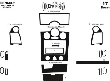 Renault Megane II 03.03-05.09 3M 3D Interior Dashboard Trim Kit Dash Trim Dekor 17-Parts