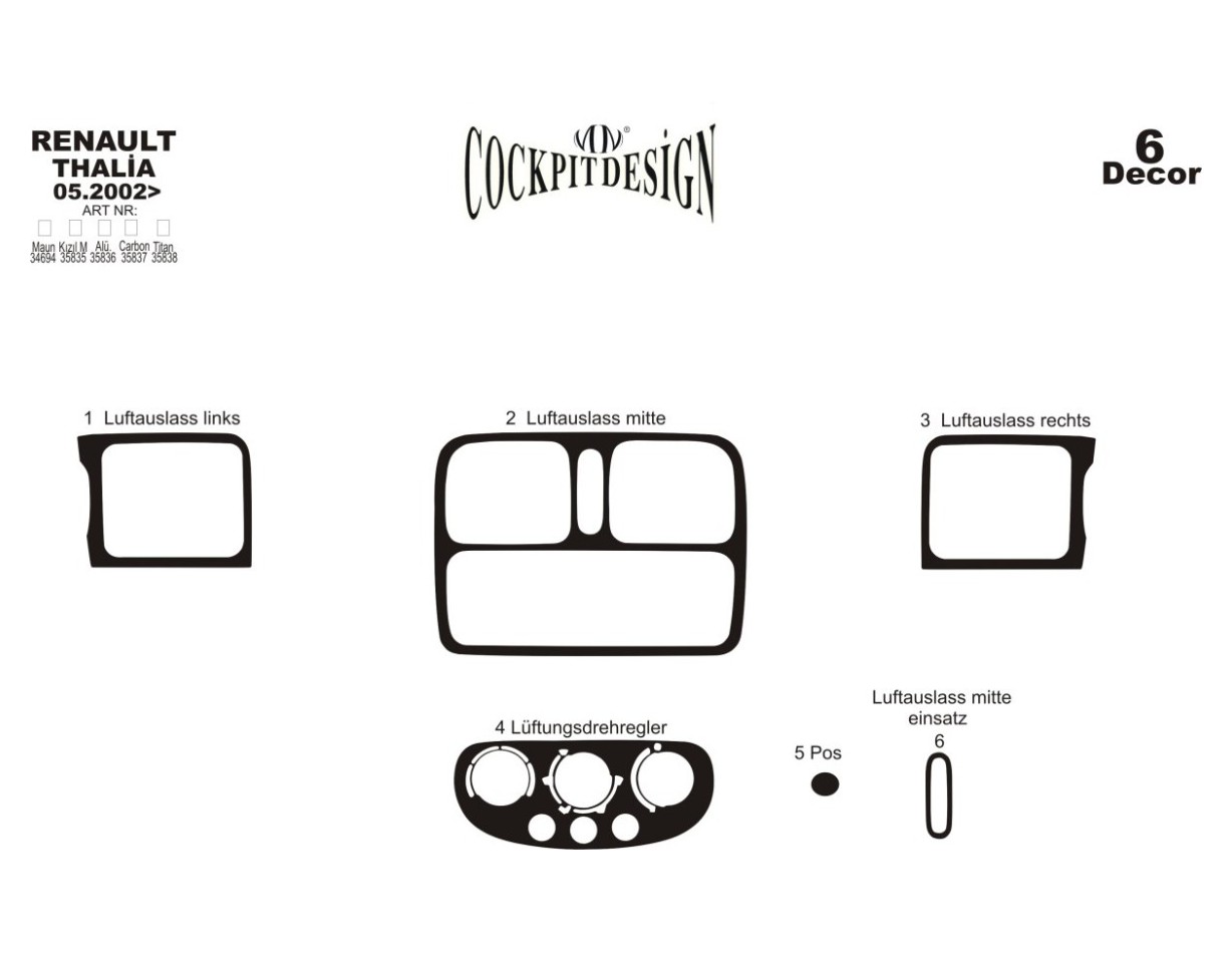 Renault Thalia 05.02-12.05 3D Decor de carlinga su interior del coche 6-Partes