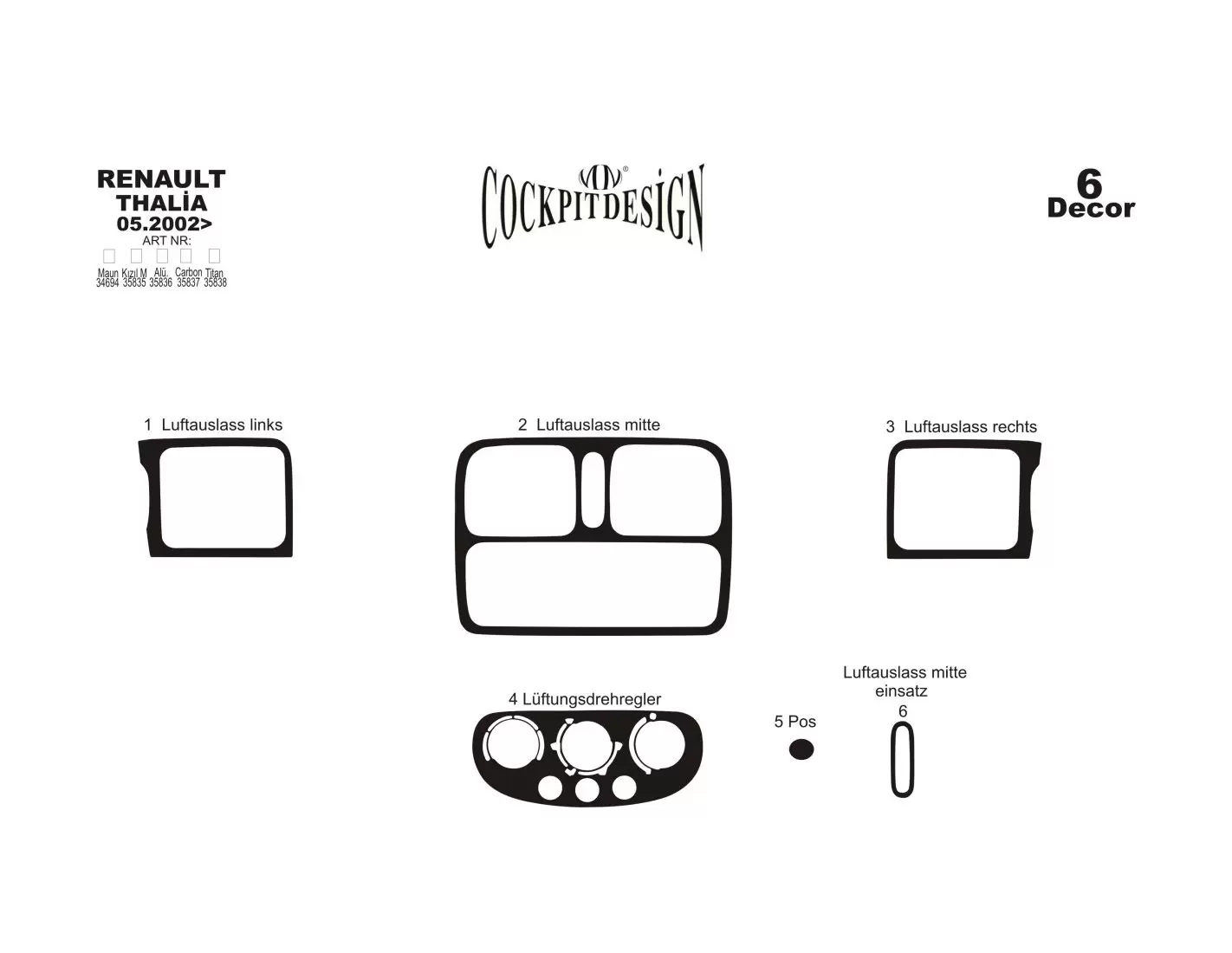 RENAULT Renault Thalia 05.02-12.05 3M 3D Interior Dashboard Trim Kit Dash Trim Dekor 6-Parts €38.49