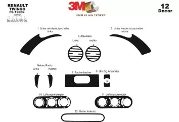 Renault Twingo 09.98-07.04 3M 3D Interior Dashboard Trim Kit Dash Trim Dekor 12-Parts