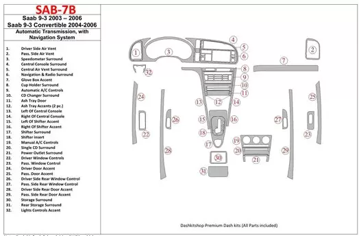 Saab 9-3 2003-2006 Automatic Gear, With NAVI system BD Interieur Dashboard Bekleding Volhouder