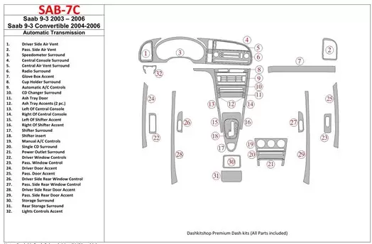 Saab 9-3 2003-2006 Automatic Gear, Without Infotainment Center Interior BD Dash Trim Kit