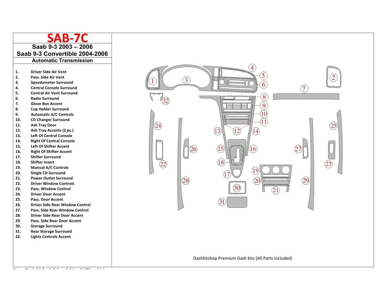 Saab 9-3 2003-2006 Automatic Gear, Without Infotainment Center BD innenausstattung armaturendekor cockpit dekor - 1- Cockpit Dek