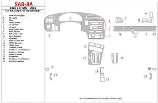 Saab 9-5 1999-2005 Full Set, Automatic Gear Decor de carlinga su interior