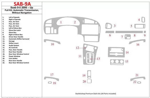 Saab 9-5 2006-UP Full Set, Automatic Gear, Without NAVI BD Interieur Dashboard Bekleding Volhouder