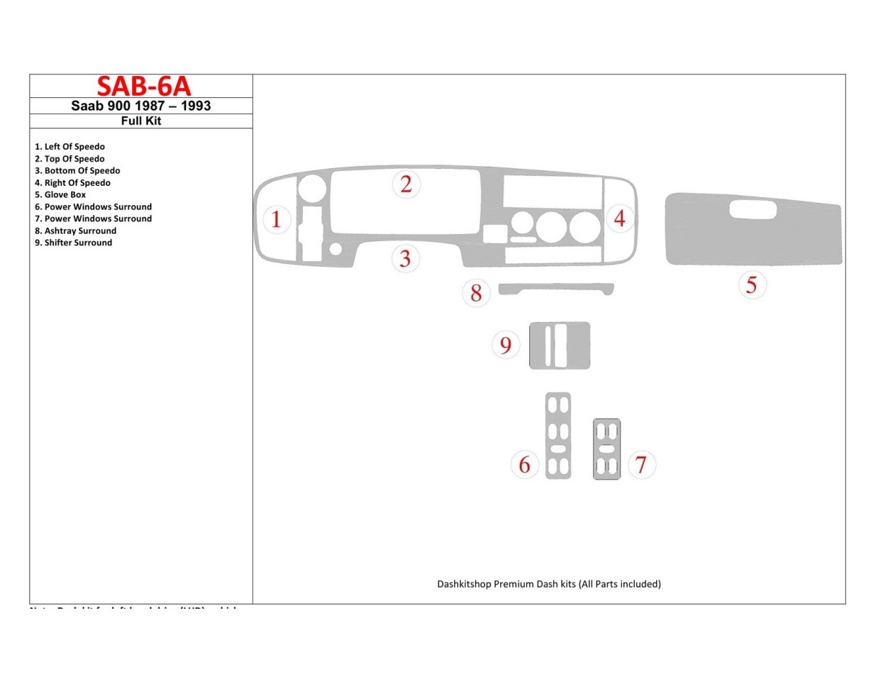 Saab 900 1987-1993 Full Set BD Interieur Dashboard Bekleding Volhouder