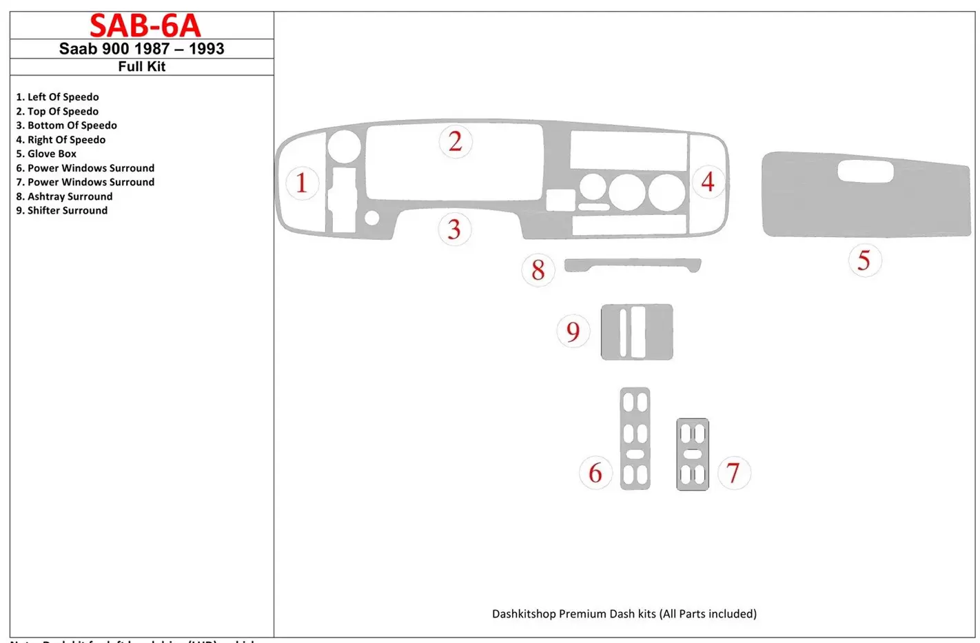 Saab 900 1987-1993 Full Set Interior BD Dash Trim Kit