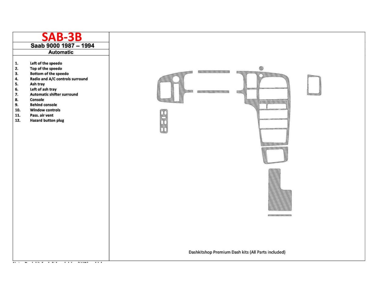 Saab 9000 1987-1994 Manual Gearbox, 12 Parts set Decor de carlinga su interior