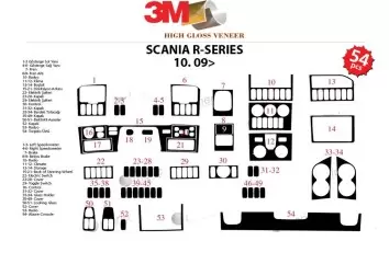 Scania R-Series R2 Reihe 10.2009 3M 3D Interior Dashboard Trim Kit Dash Trim Dekor 54-Parts