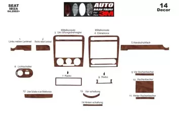 Seat Ibiza-Cordoba 04.02-12.07 3M 3D Interior Dashboard Trim Kit Dash Trim Dekor 14-Parts