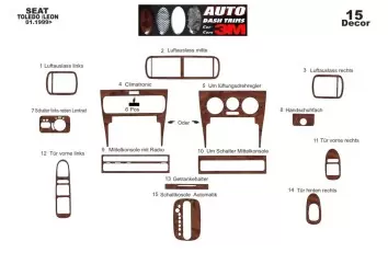 Seat Toledo - Leon 1M 01.99 - 03.04 3D Inleg dashboard Interieurset aansluitend en pasgemaakt op he 15 -Teile