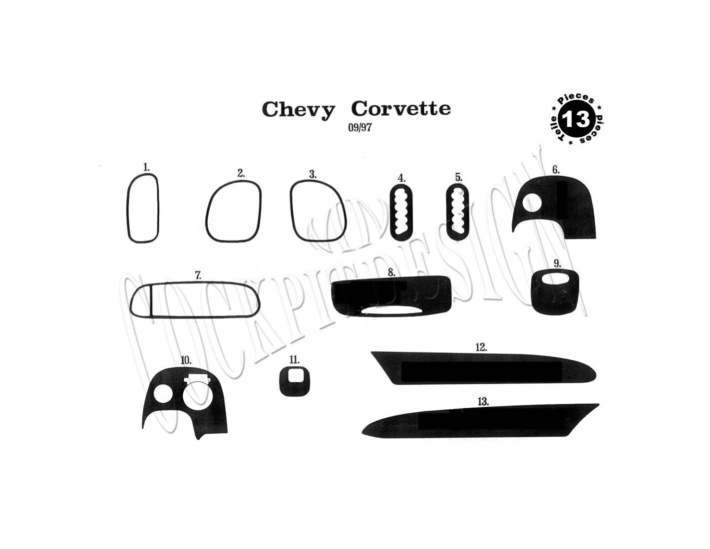 Chevrolet Corvette 09.1997 3D Decor de carlinga su interior del coche 13-Partes