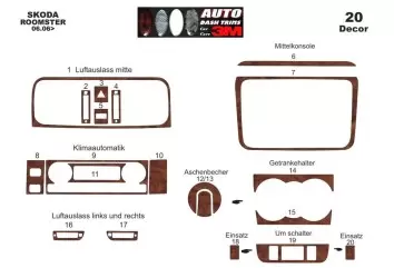 Skoda Fabia 5J Roomster 06.2006 3D Decor de carlinga su interior del coche 20-Partes