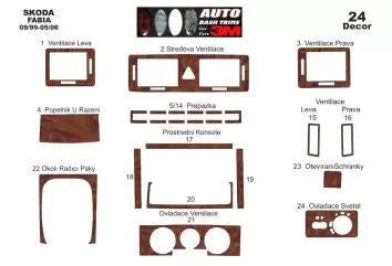 Skoda Fabia 6Y 09.99-05.06 3M 3D Interior Dashboard Trim Kit Dash Trim Dekor 24-Parts