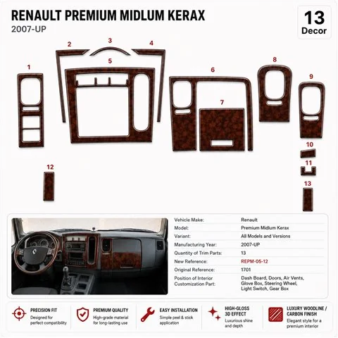 Renault Premium Midlum Kerax 2005+ kit cruscotto 3D, 12 pezzi 2