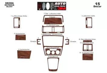 Skoda Octavia A5 1Z 05.04-08.09 3M 3D Interior Dashboard Trim Kit Dash Trim Dekor 15-Parts