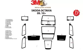 Skoda Octavia A5 1Z 09.2009 3D Inleg dashboard Interieurset aansluitend en pasgemaakt op he 11 -Teile