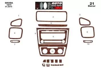 Skoda Yeti 01.2010 3M 3D Interior Dashboard Trim Kit Dash Trim Dekor 21-Parts