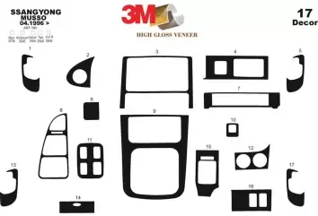 Ssangyong Musso 04.96-12.99 3M 3D Interior Dashboard Trim Kit Dash Trim Dekor 17-Parts