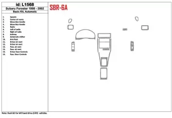 Subaru Forester 1998-2002 Automatic Gearbox, Basic Set, 16 Parts set BD Interieur Dashboard Bekleding Volhouder