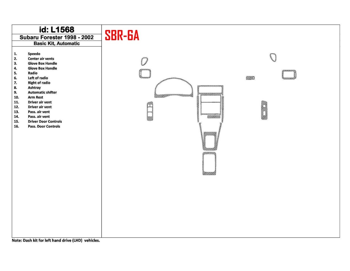 Subaru Forester 1998-2002 Automatic Gearbox, Basic Set, 16 Parts set Decor de carlinga su interior