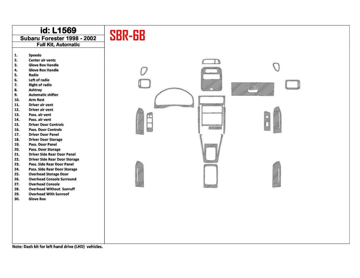 Subaru Forester 1998-2002 Automatic Gearbox, Full Set, 30 Parts set Decor de carlinga su interior