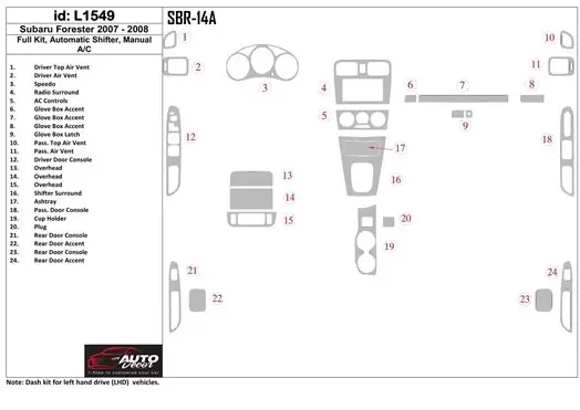 Subaru Forester 2007-2008 Full Set, Automatic Gear, Automatic AC BD Interieur Dashboard Bekleding Volhouder