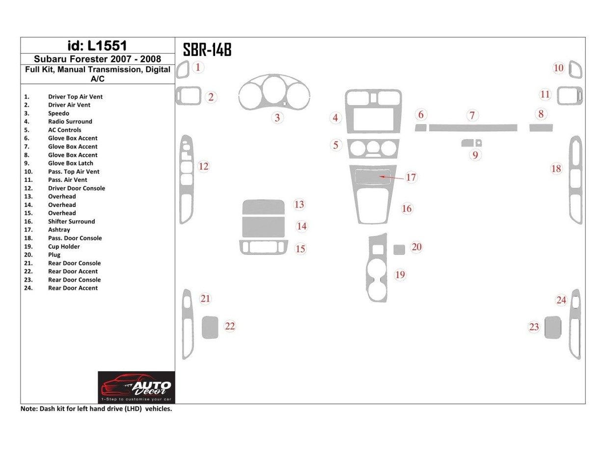 Subaru Forester 2007-2008 Voll Satz, Automatic Gear, Manual Gearbox AC BD innenausstattung armaturendekor cockpit dekor - 1- Coc