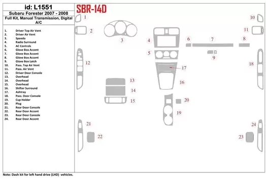 Subaru Forester 2007-2008 Full Set, Manual Gear Box, Automatic AC Decor de carlinga su interior