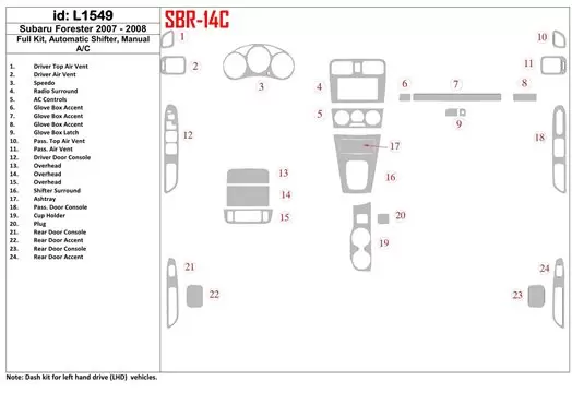 Subaru Forester 2007-2008 Full Set, Manual Gear Box, Manual Gearbox AC Decor de carlinga su interior